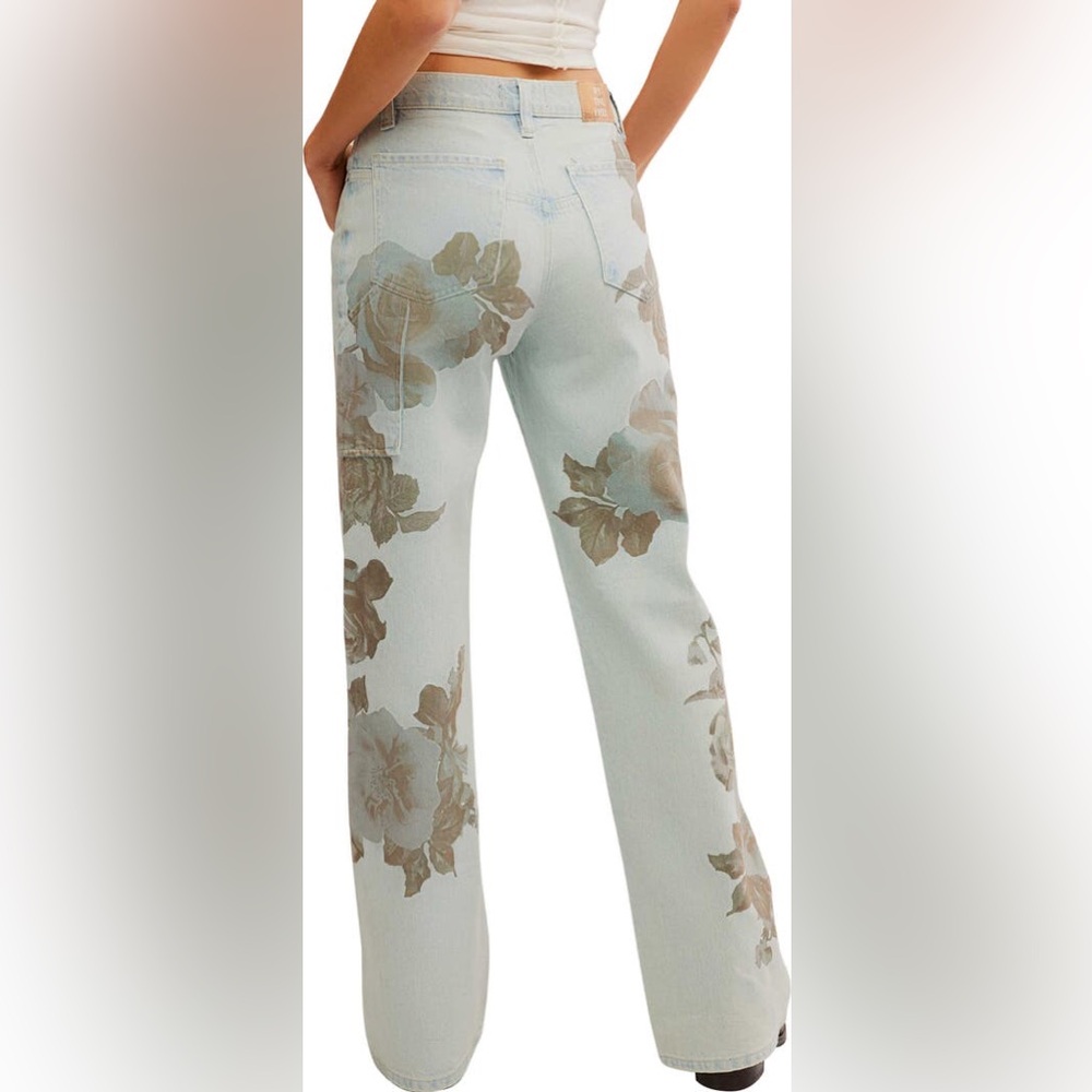 Free People Tinsley Floral Baggy Straight Leg Jeans